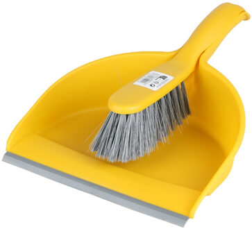 Urban Living Stoffer en blik set - geel - zachte borstel - kunststof - 32 x 22 cm - Stoffer en blik