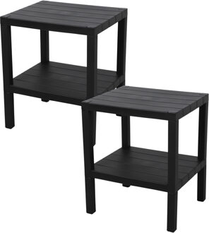 Urban Living Tuin Bijzettafeltje - 2x - zwart - kunststof - 39 x 33 x 45 cm - buiten tafeltjes
