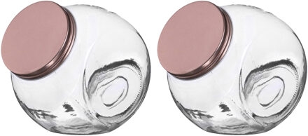 Urban Living Urbann Living Snoeppot/voorraadpot - 2x - 1,6L - glas - met koperen deksel - Voorraadpot Koperkleurig