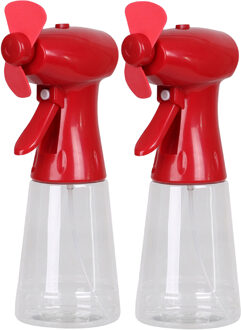 Urban Living Ventilator/waterverstuiver voor in de hand - 2x - rood - verkoeling - 350 ml