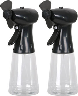 Urban Living Ventilator/waterverstuiver voor in de hand - 2x - zwart - 350 ml - verkoeling