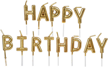 Urban Living verjaardagskaarsen - Happy Birthday - goud - 10 cm - Taartkaarsen Goudkleurig