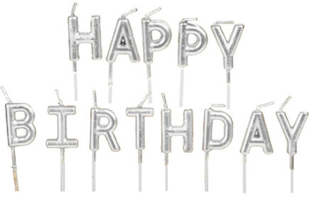 Urban Living verjaardagskaarsen - Happy Birthday - zilver - 10 cm - Taartkaarsen Zilverkleurig