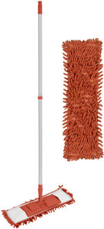Urban Living Vloerwisser microvezel systeem - grote noppen - vloertrekker - oranje - met 1 extra dweil