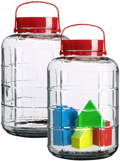 Urban Living Voedsel opslag container - 2x - glas - 10 liter - afsluitdop en draag hengsel - transparant - voorra