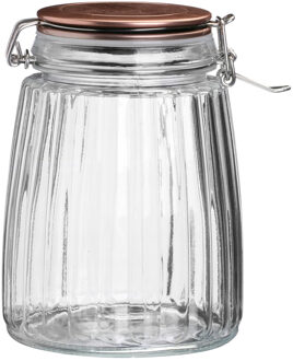 Urban Living Voorraadpot/bewaarpot - 1,5L - glas - met beugelsluiting - koperen deksel