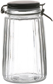 Urban Living Voorraadpot/bewaarpot - 1,8L - glas - met beugelsluiting - mat zwarte deksel