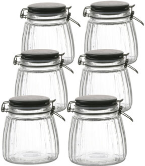 Urban Living Voorraadpot/bewaarpot - 10x - 1L - glas - met beugelsluiting - mat zwarte deksel