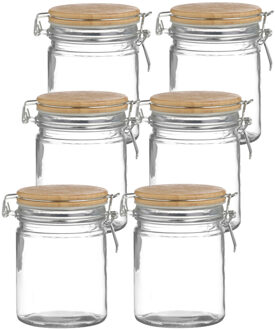 Urban Living Voorraadpot/bewaarpot - 10x - 700 ml - glas - met beugelsluiting - bamboe deksel