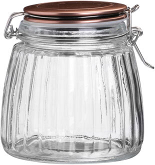 Urban Living Voorraadpot/bewaarpot - 1L - glas - met beugelsluiting - koperen deksel