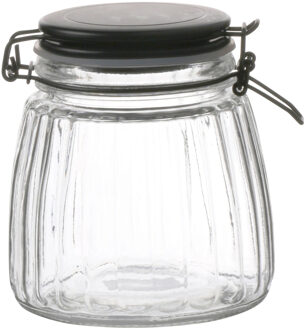 Urban Living Voorraadpot/bewaarpot - 1L - glas - met beugelsluiting - mat zwarte deksel