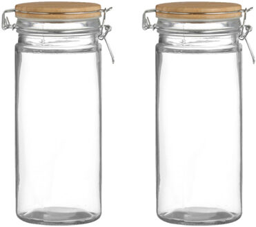 Urban Living Voorraadpot/bewaarpot - 2x - 1,3L - glas - met beugelsluiting - bamboe deksel - Voorraadpot Transparant