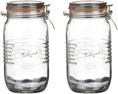 Urban Living Voorraadpot/bewaarpot - 2x - 1.5L - glas - met beugelsluiting - D14 x H22 cm - Voorraadpot Transparant