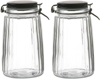 Urban Living Voorraadpot/bewaarpot - 2x - 1,8L - glas - met beugelsluiting - mat zwarte deksel - Voorraadpot