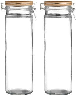 Urban Living Voorraadpot/bewaarpot - 2x - 1,9L - glas - met beugelsluiting - bamboe deksel