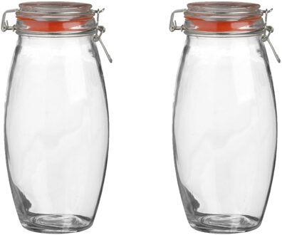 Urban Living Voorraadpot/bewaarpot - 2x - 1.9L - glas - met beugelsluiting - D12 x H25 cm - Voorraadpot Transparant