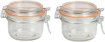 Urban Living Voorraadpot/bewaarpot - 2x - 140 ml - glas - met beugelsluiting - D9 x H7 cm - Weckpotten Transparant