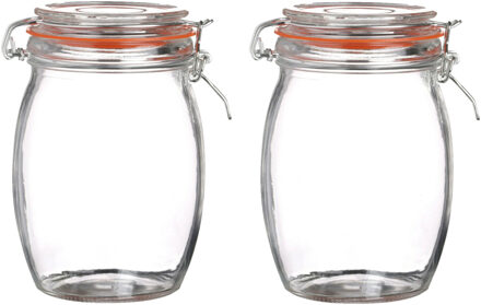 Urban Living Voorraadpot/bewaarpot - 2x - 1L - glas - met beugelsluiting - D10 x H17 cm - Voorraadpot Transparant