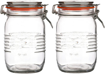 Urban Living Voorraadpot/bewaarpot - 2x - 1L - glas - met beugelsluiting - D14 x H17 cm - Voorraadpot Transparant