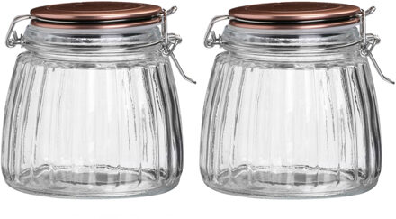 Urban Living Voorraadpot/bewaarpot - 2x - 1L - glas - met beugelsluiting - koperen deksel