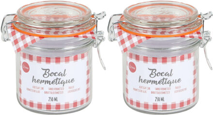 Urban Living Voorraadpot/bewaarpot - 2x - 250 ml - glas - met beugelsluiting - D8.5 x H10 cm - Voorraadpot Transparant