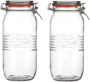 Urban Living Voorraadpot/bewaarpot - 2x - 2L - glas - met beugelsluiting - D14 x H27 cm - Voorraadpot Transparant