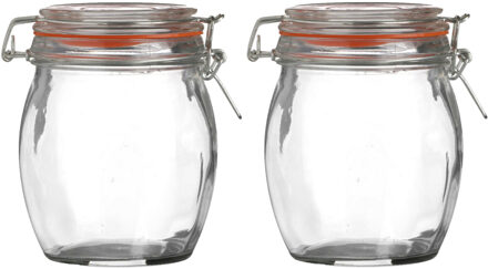 Urban Living Voorraadpot/bewaarpot - 2x - 750 ml - glas - met beugelsluiting - D11 x H14 cm - Voorraadpot Transparant