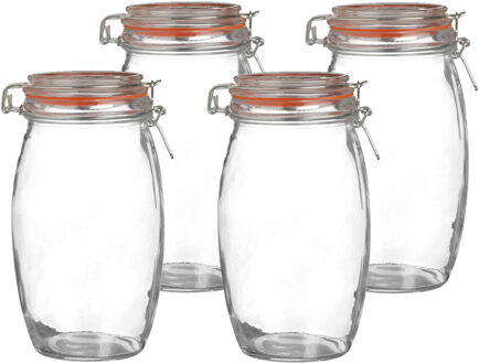 Urban Living Voorraadpot/bewaarpot - 4x - 1.3L - glas - met beugelsluiting - D13 x H22 cm - Voorraadpot Transparant