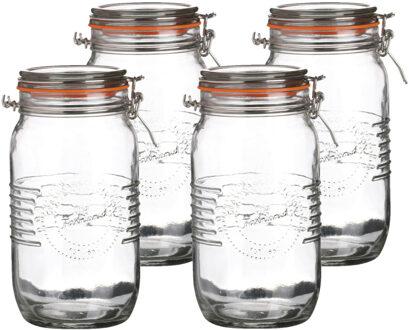 Urban Living Voorraadpot/bewaarpot - 4x - 1.5L - glas - met beugelsluiting - D14 x H22 cm - Voorraadpot Transparant