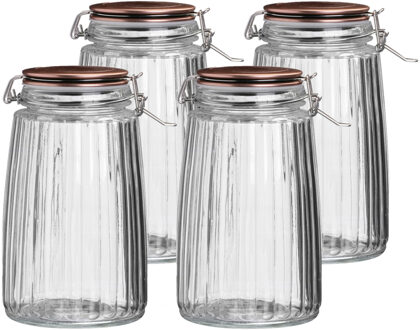 Urban Living Voorraadpot/bewaarpot - 4x - 1,8L - glas - met beugelsluiting - koperen deksel