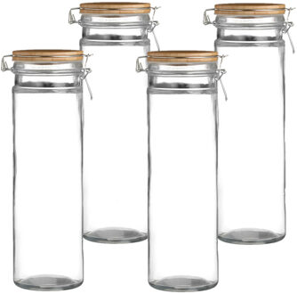 Urban Living Voorraadpot/bewaarpot - 4x - 1,9L - glas - met beugelsluiting - bamboe deksel - Voorraadpot Transparant