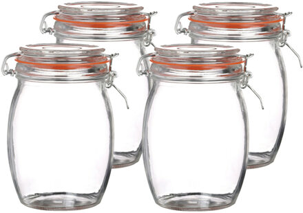 Urban Living Voorraadpot/bewaarpot - 4x - 1L - glas - met beugelsluiting - D10 x H17 cm - Voorraadpot Transparant