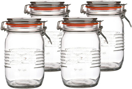 Urban Living Voorraadpot/bewaarpot - 4x - 1L - glas - met beugelsluiting - D14 x H17 cm - Voorraadpot Transparant