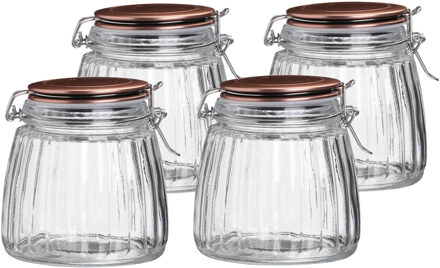 Urban Living Voorraadpot/bewaarpot - 4x - 1L - glas - met beugelsluiting - koperen deksel
