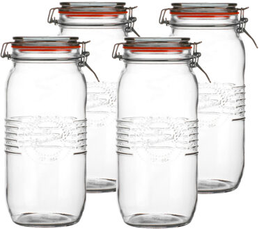 Urban Living Voorraadpot/bewaarpot - 4x - 2L - glas - met beugelsluiting - D14 x H27 cm - Voorraadpot Transparant