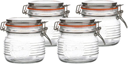 Urban Living Voorraadpot/bewaarpot - 4x - 500 ml - glas - met beugelsluiting - D11 x H11 cm - Voorraadpot Transparant