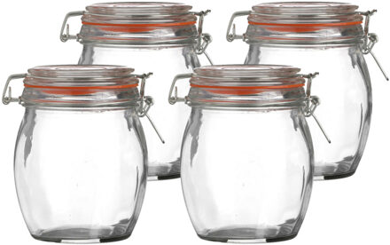 Urban Living Voorraadpot/bewaarpot - 4x - 750 ml - glas - met beugelsluiting - D11 x H14 cm - Voorraadpot Transparant