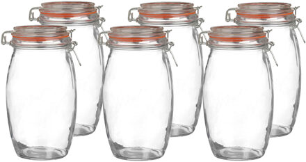 Urban Living Voorraadpot/bewaarpot - 6x - 1.3L - glas - met beugelsluiting - D13 x H22 cm