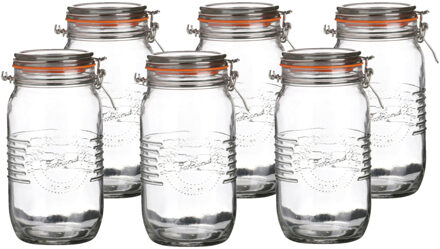 Urban Living Voorraadpot/bewaarpot - 6x - 1.5L - glas - met beugelsluiting - D14 x H22 cm