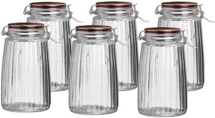 Urban Living Voorraadpot/bewaarpot - 6x - 1,8L - glas - met beugelsluiting - koperen deksel