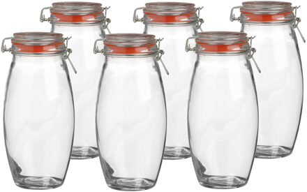 Urban Living Voorraadpot/bewaarpot - 6x - 1.9L - glas - met beugelsluiting - D12 x H25 cm