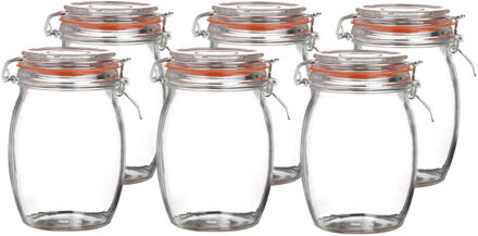 Urban Living Voorraadpot/bewaarpot - 6x - 1L - glas - met beugelsluiting - D10 x H17 cm