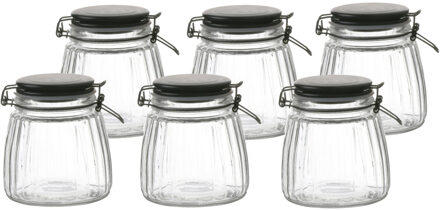 Urban Living Voorraadpot/bewaarpot - 6x - 1L - glas - met beugelsluiting - mat zwarte deksel - Voorraadpot