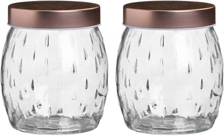 Urban Living Voorraadpot/bewaarpot Beau - 2x - 1.2L - glas - koperen deksel - D13 x H15 cm - Voorraadpot Koperkleurig