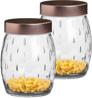 Urban Living Voorraadpot/bewaarpot Beau - 2x - 1.2L - glas - koperen deksel - D13 x H15 cm