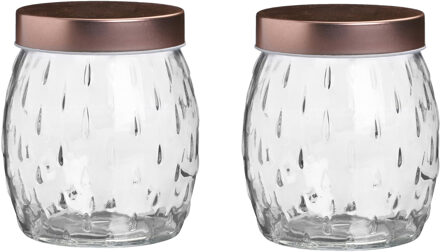 Urban Living Voorraadpot/bewaarpot Beau - 2x - 1L - glas - koperen deksel - D13 x H13 cm - Voorraadpot Koperkleurig