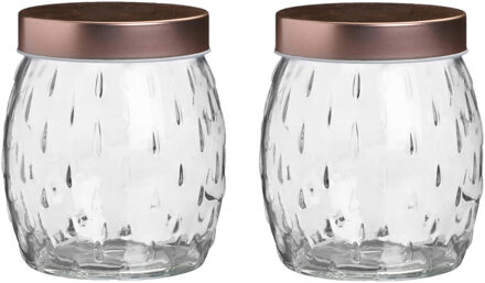 Urban Living Voorraadpot/bewaarpot Beau - 2x - 2L - glas - koperen deksel - D13 x H22 cm - Voorraadpot Koperkleurig