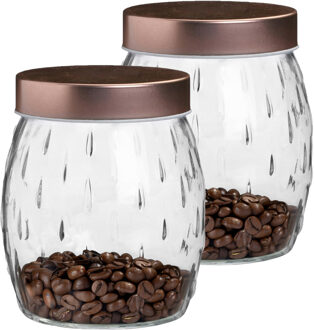 Urban Living Voorraadpot/bewaarpot Beau - 2x - 2L - glas - koperen deksel - D13 x H22 cm