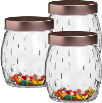 Urban Living Voorraadpot/bewaarpot Beau - 3x - 1L - glas - koperen deksel - D13 x H13 cm