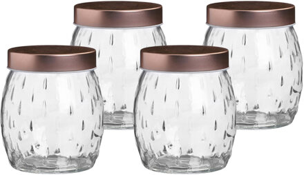Urban Living Voorraadpot/bewaarpot Beau - 4x - 1.2L - glas - koperen deksel - D13 x H15 cm